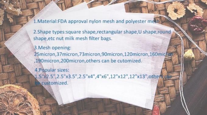 categoría alimenticia de la pulgada 12*12 bolso de filtro de nylon del té de la leche de la nuez de la malla de 200 micrones que filtra el brote del jugo de Mylk